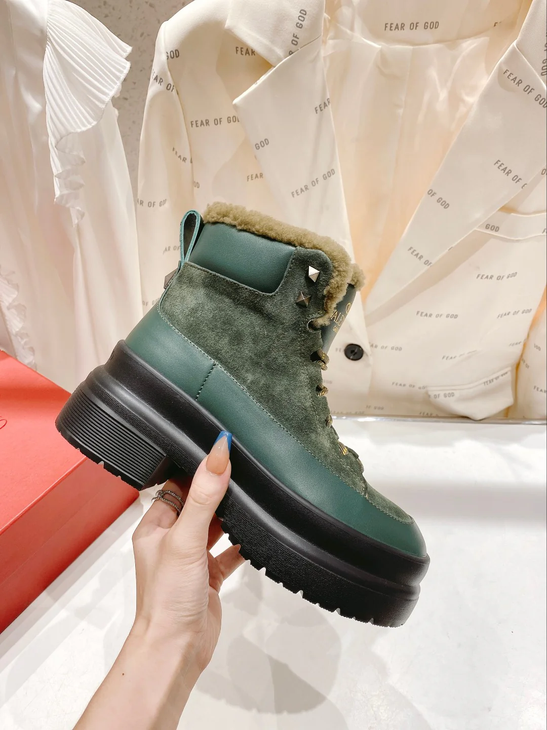 Valentino - Сапоги средней высоты из овечьей шерсти - зелёные