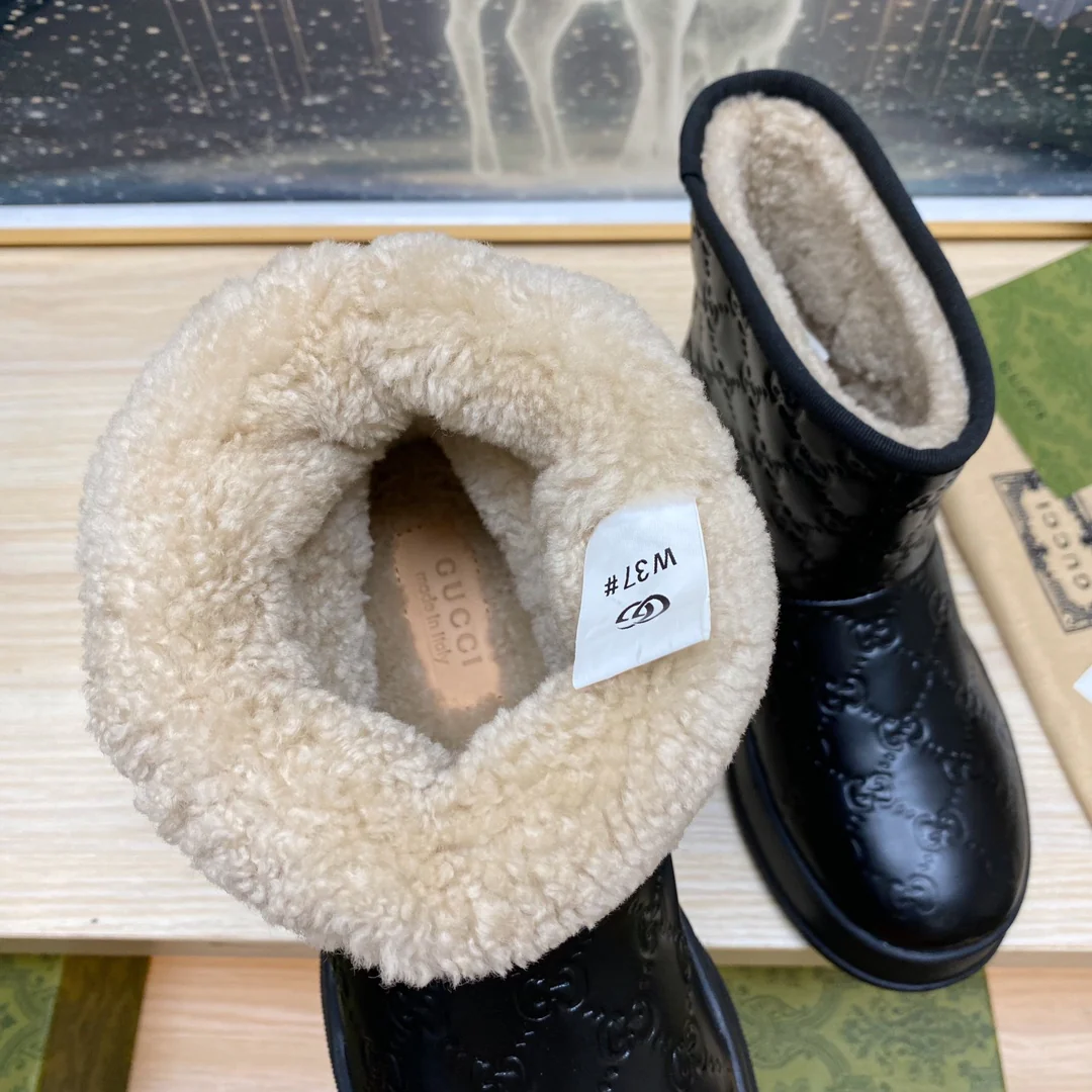 Gucci 2024 - Замшевые сапоги с нубуковым воротником - Черные