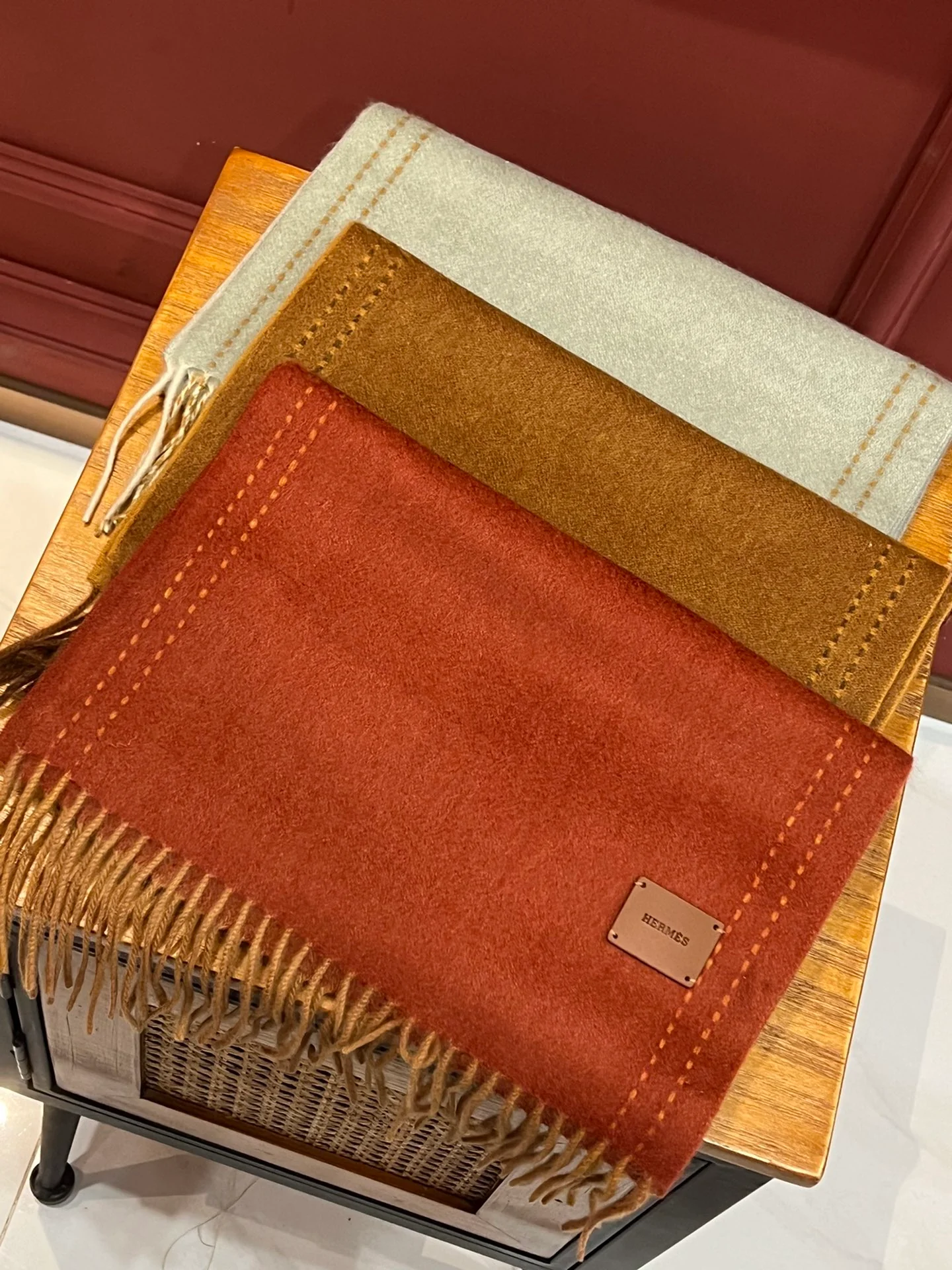 Двусторонний длинный кашемировый шарф Hermes - 30 см - 190 см - 100 см - Кашемир из высококачественной дикой козы - Серый