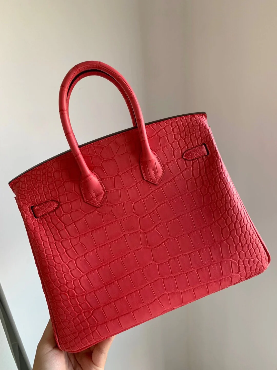 Сумка Hermes Birkin 25 из кожи американского аллигатора, формат A5, ручка из крокодиловой кожи, азалия, серебряная пуговица.