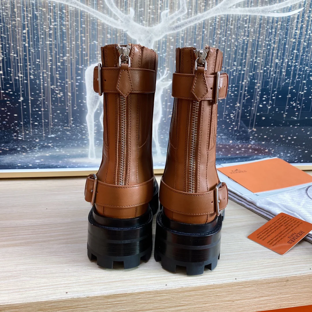 Классические ботильоны Hermes 2023 года - коричневые