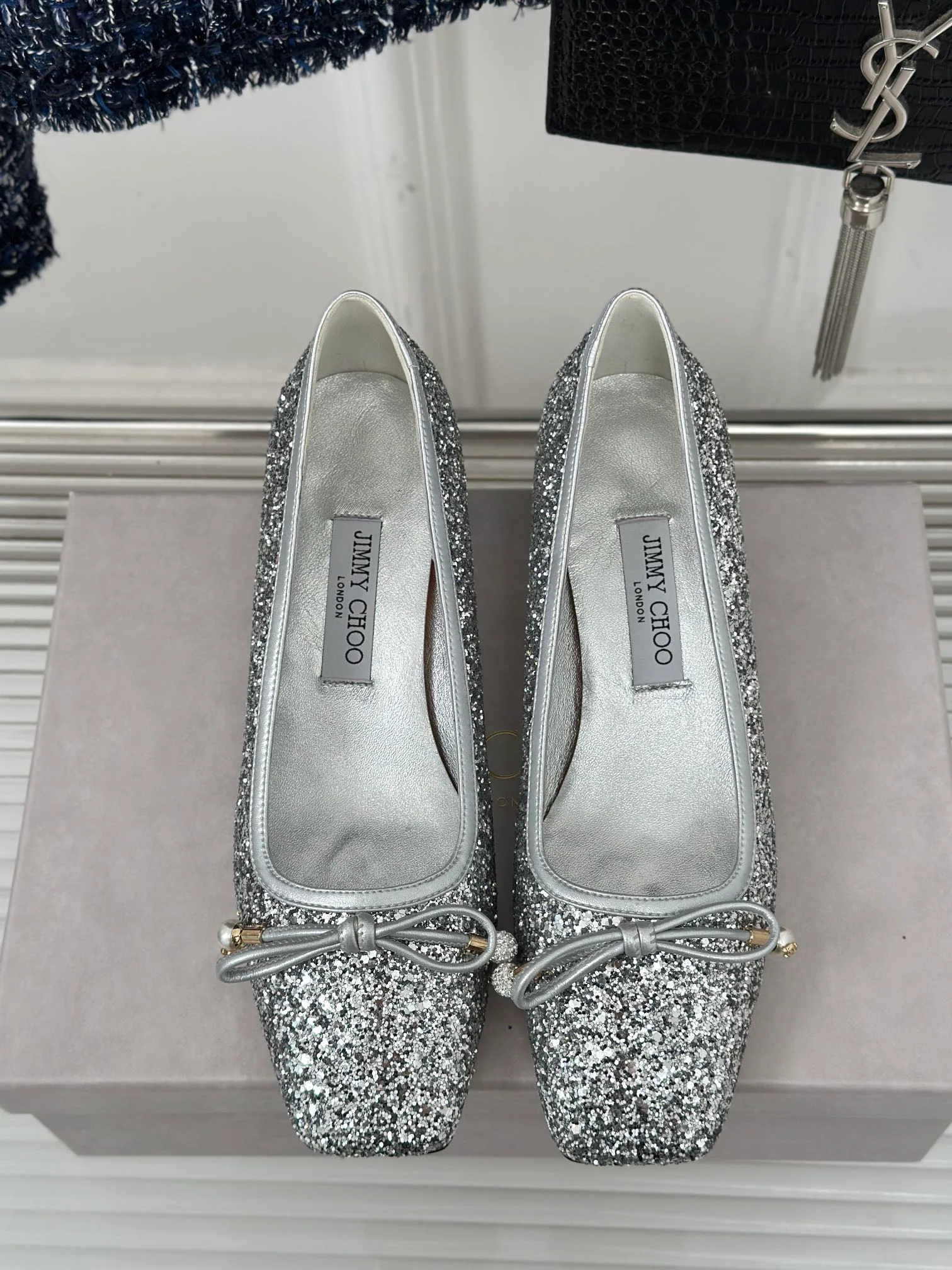 JC - Балетки с квадратным носком, модель 2024 - серебристые