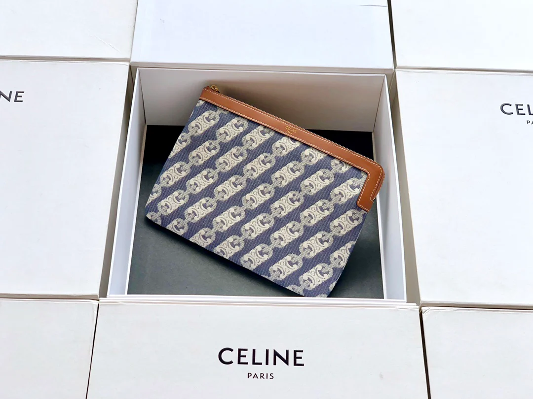 Маленький клатч Celine Maillon Triomphe Jacquard - темно-синий/желто-коричневый