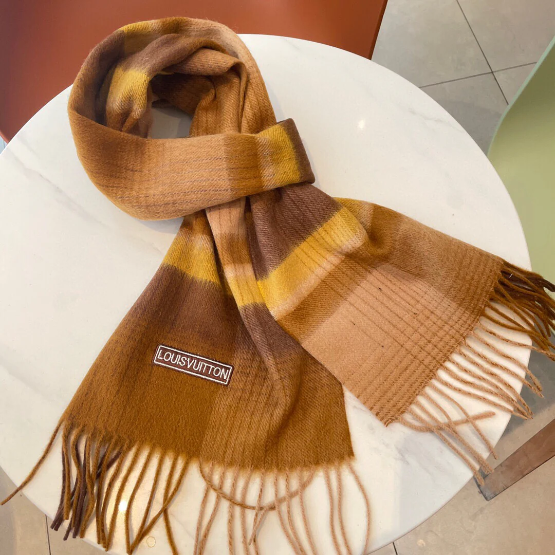 Шарф LV в полоску/клетку - 30 см - 180 см - 100 см - овечья шерсть