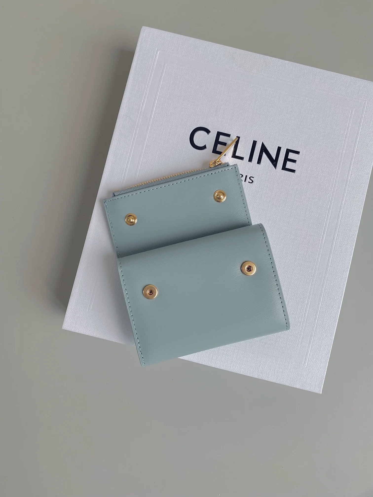 Celine-TRIOMPHE 二合一翻盖卡包钱包 冰川蓝