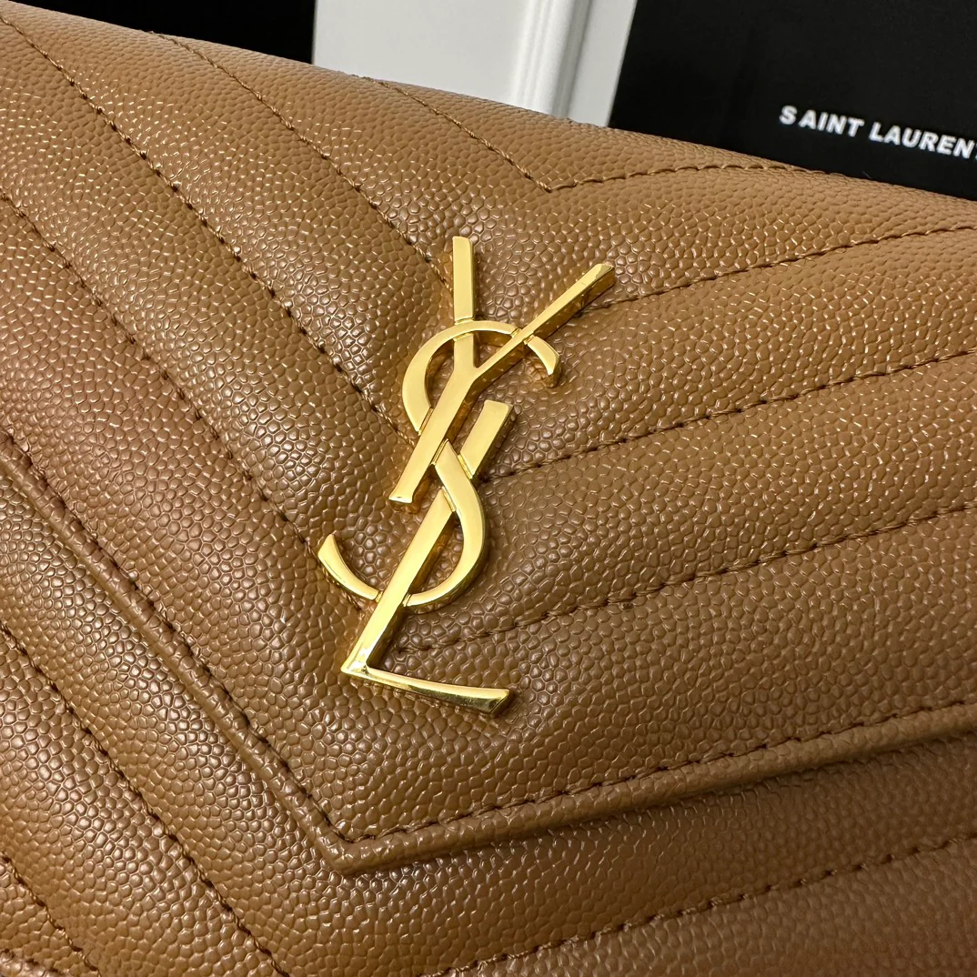 Пряжка YSL Monogram Caviar WOC Caramel Gold, 22 см