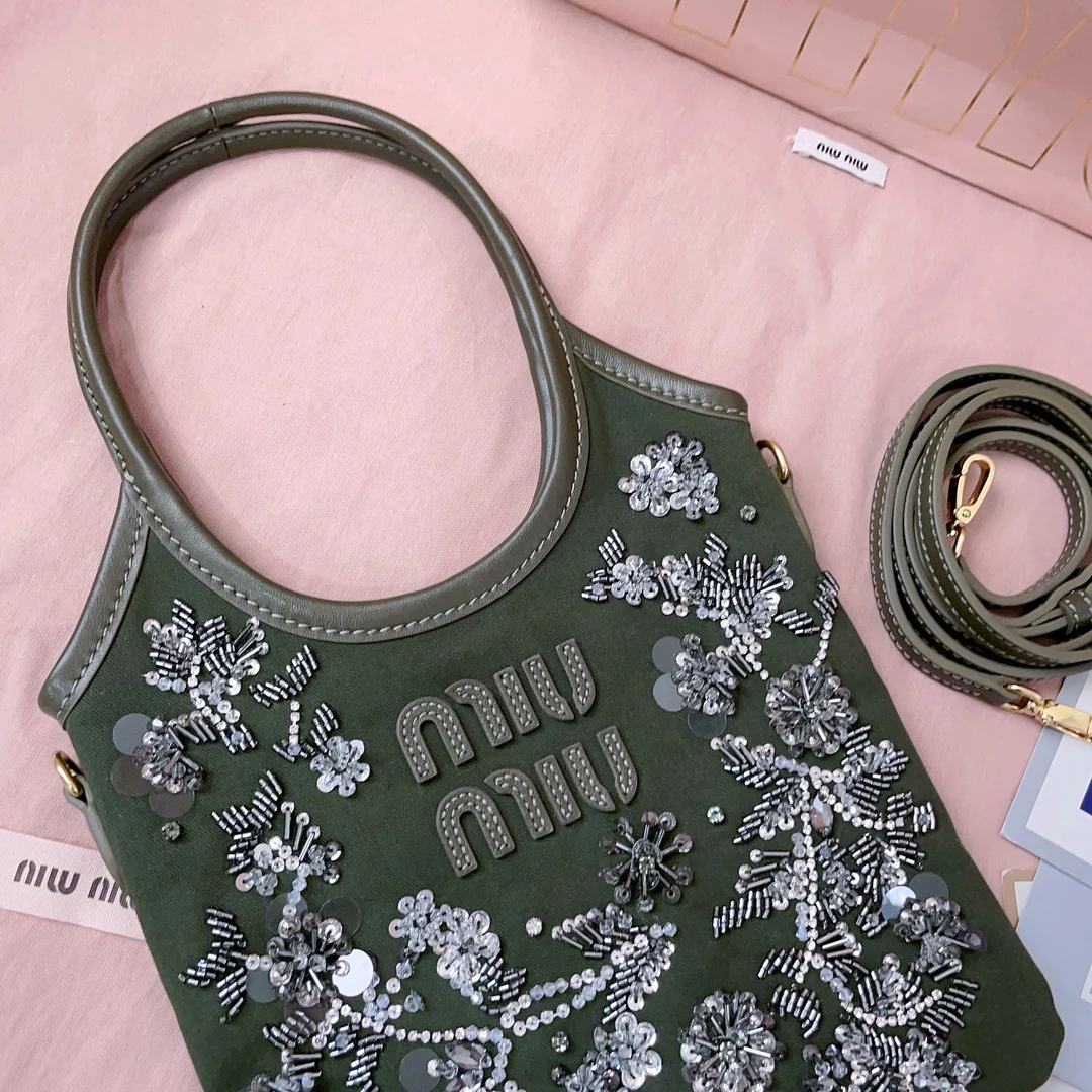 Сумка Miu Miu 5ba281 с вышивкой бисером в виде плюща - черная