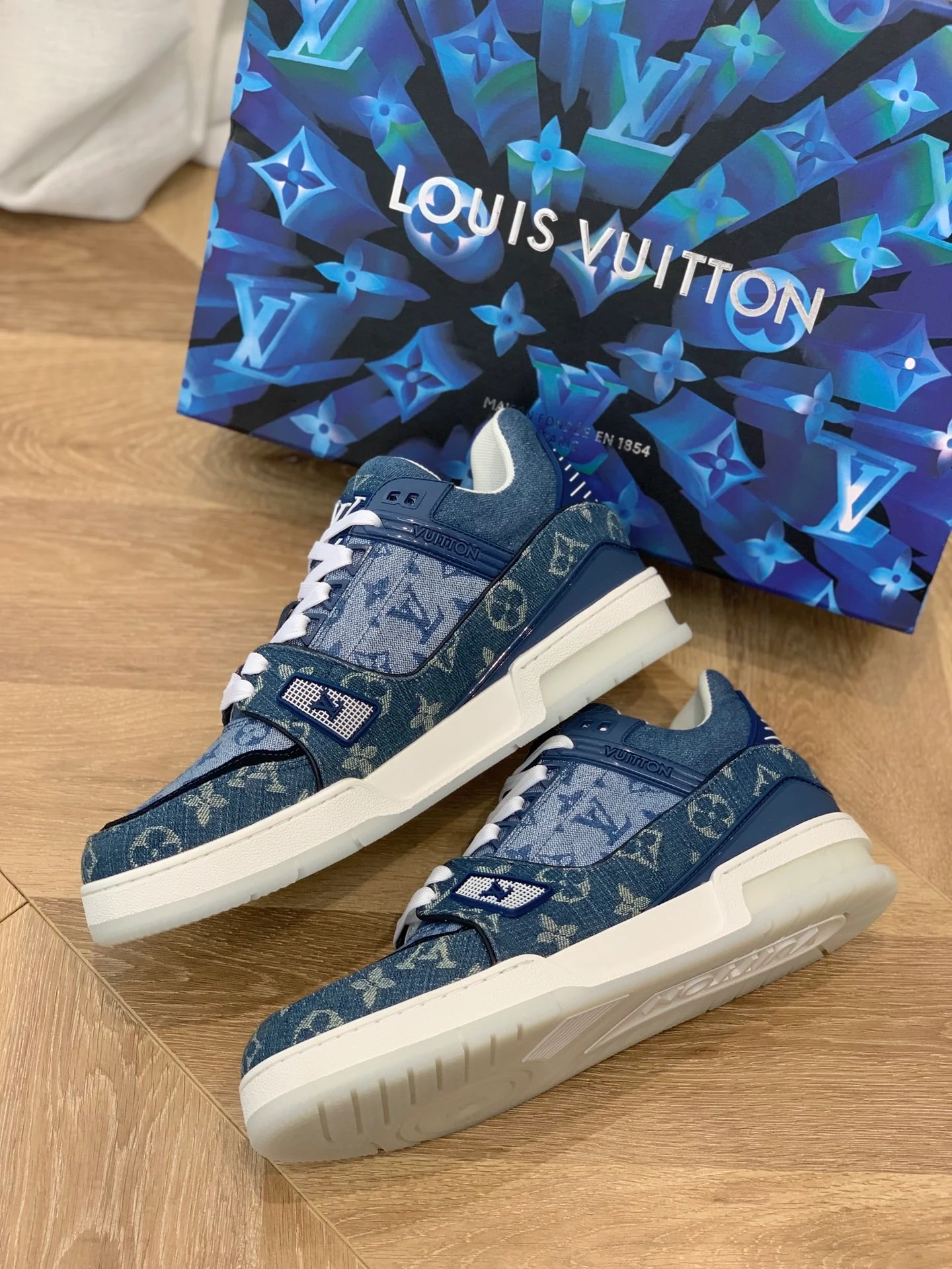 Кроссовки LV Trainer Series - Унисекс - Монограммная канва, джинсовый синий цвет