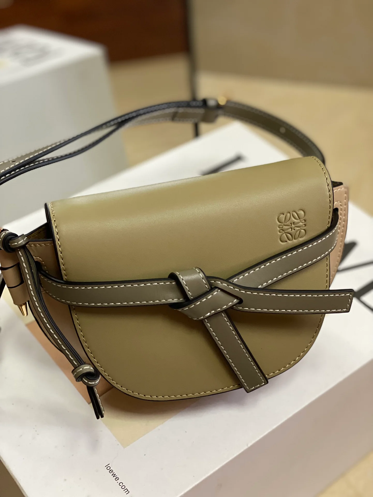 Loewe-gate-dual-milk-gray and green-panel mini