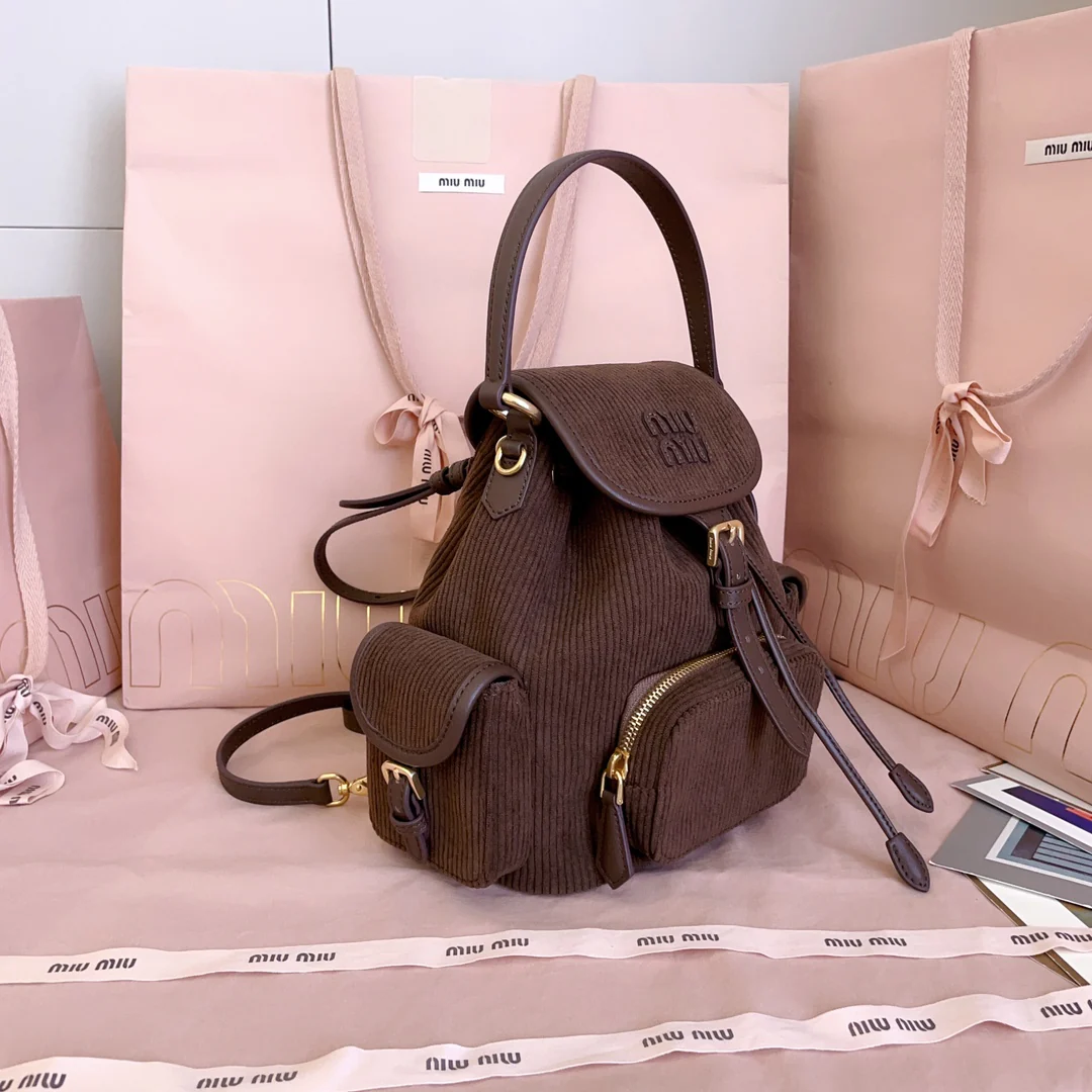 Рюкзак Miu Miu-5bz043 из вельвета - коричневый