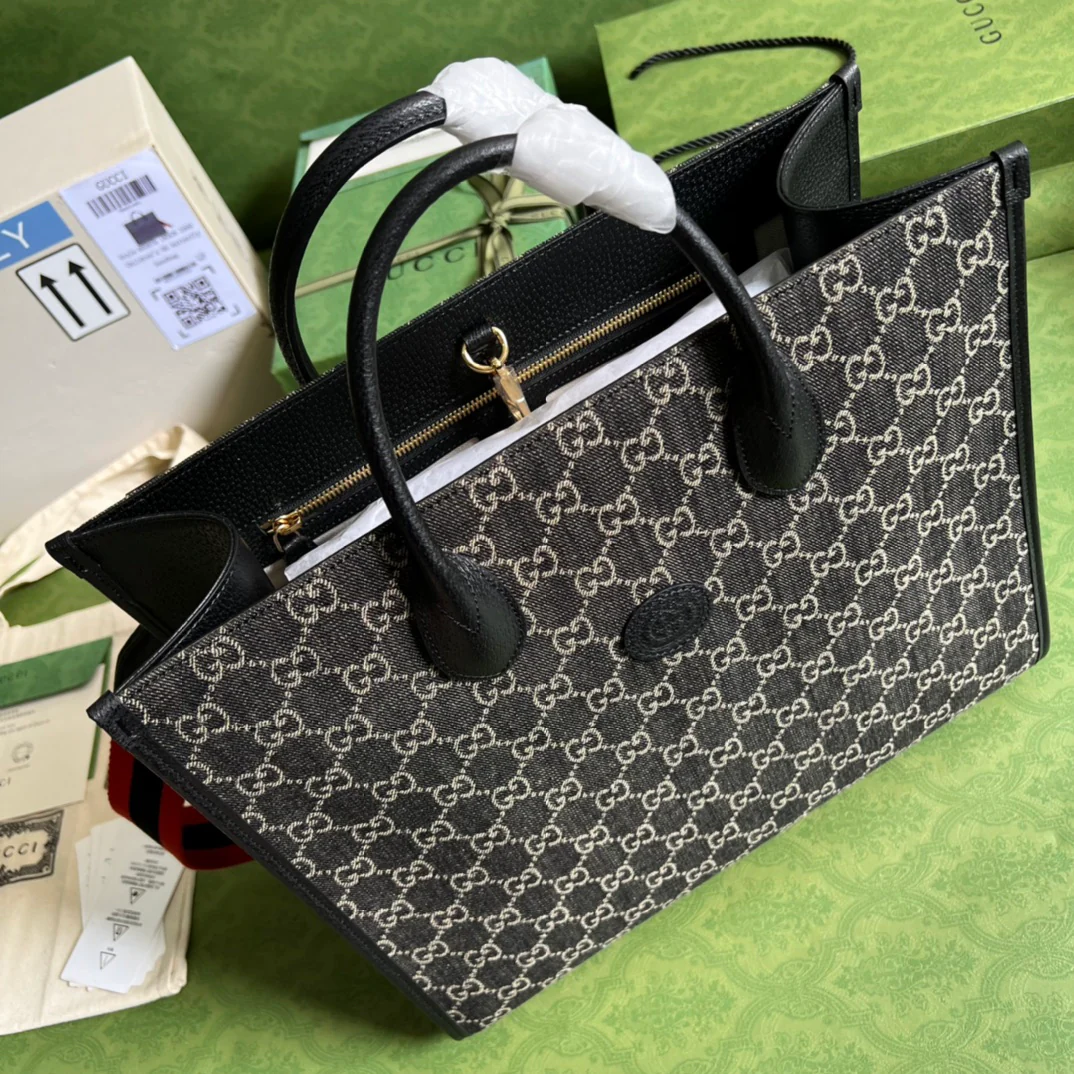 Большая сумка-тоут Gucci - Джинсовый черный - Черные ручки