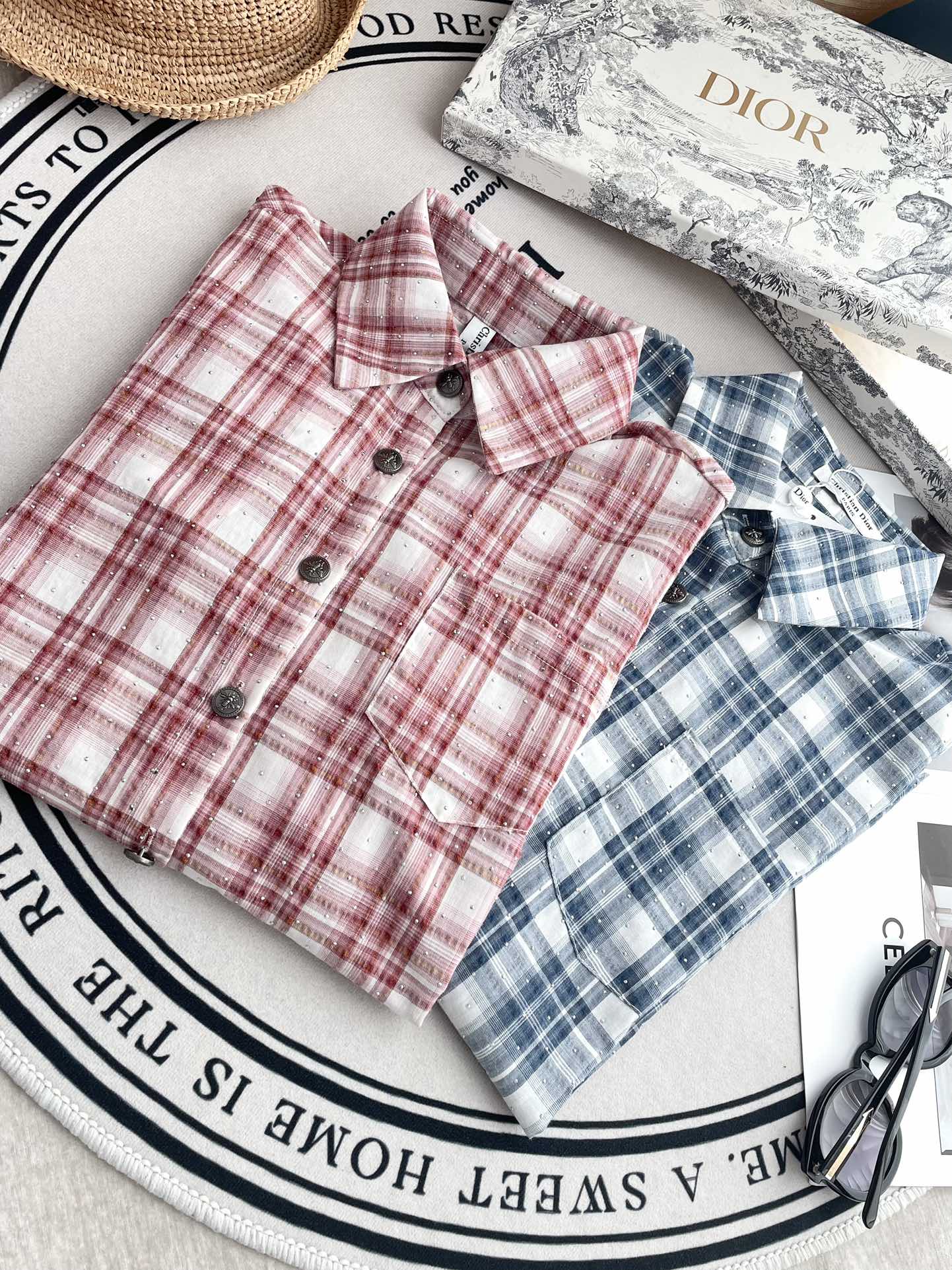 Miu Miu - 2404 - Классическая клетчатая рубашка, украшенная стразами - Красная