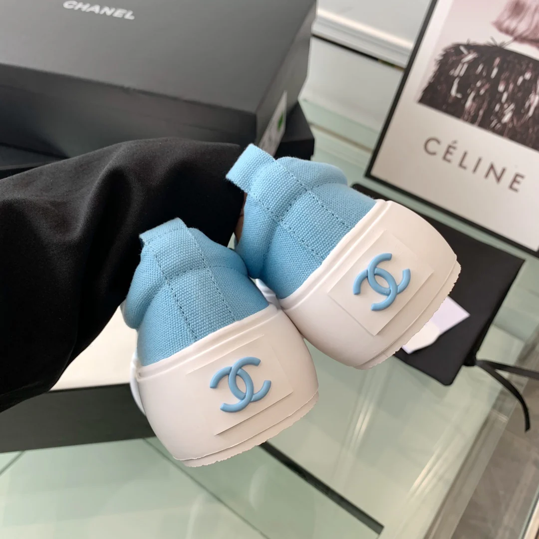 Туфли Chanel 2022 на платформе в форме лампочки - парусиновые - платформа 5 см - 1