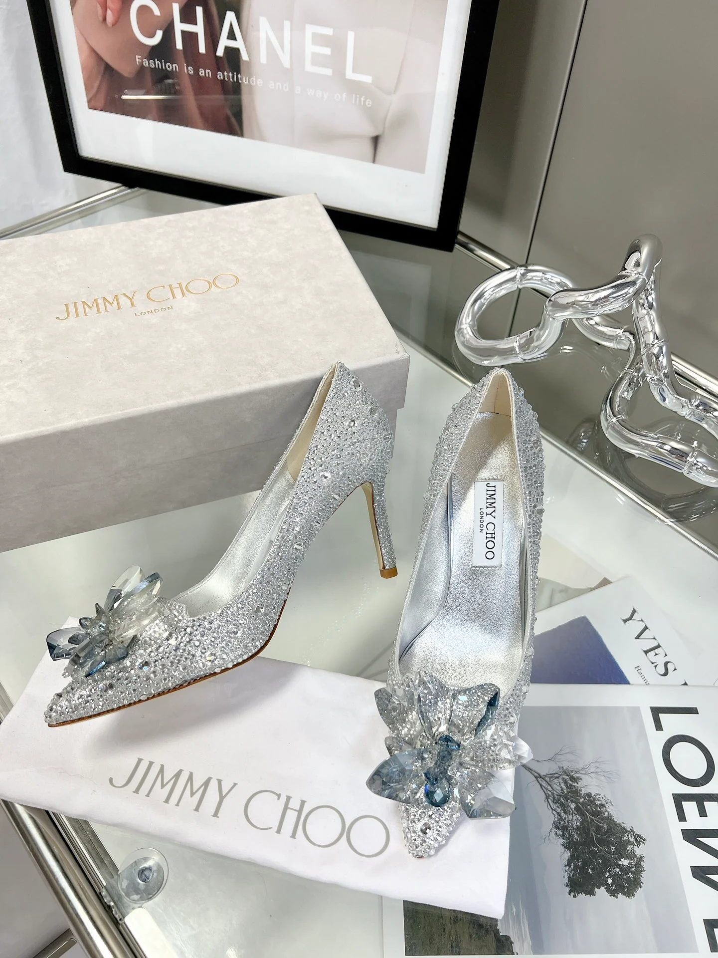 Свадебные туфли Jimmy Crystal - на высоком каблуке - серебристо-серые