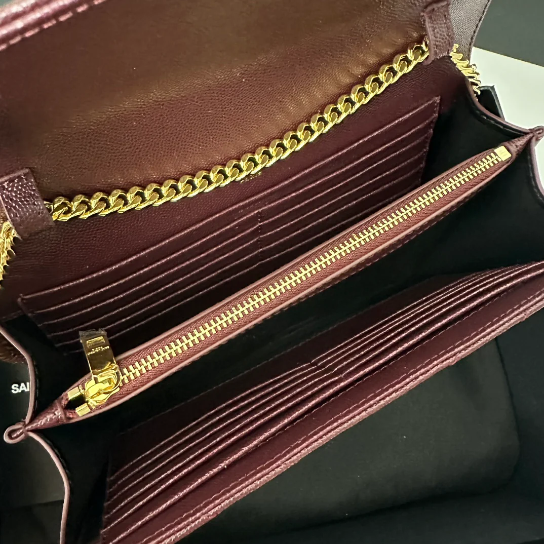 YSL Monogram Caviar - WOC - Бордовый с золотой пряжкой - 22 см