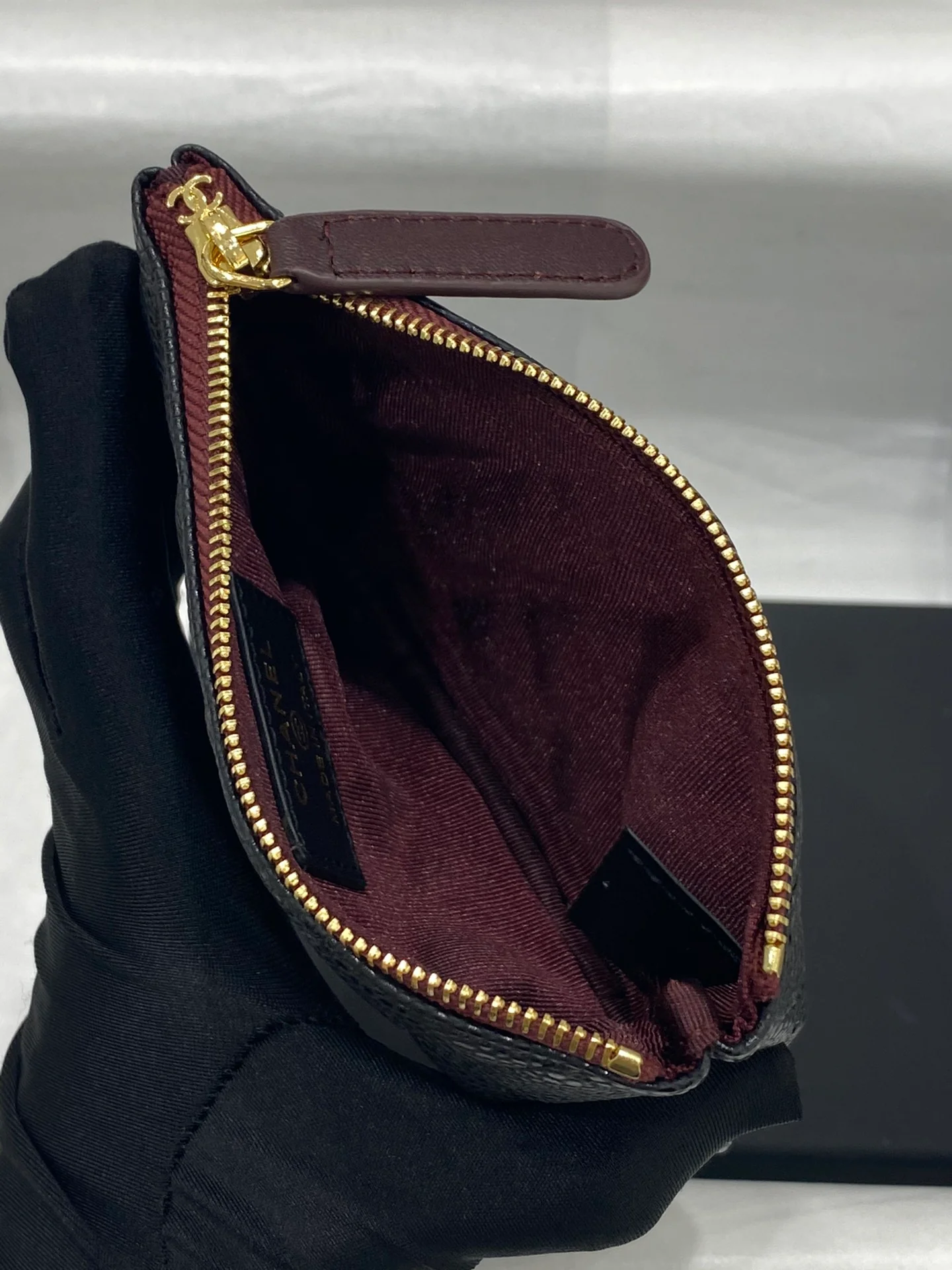 热销款 Chanel-19系列 经典皮革拉链零钱包 黑色金扣