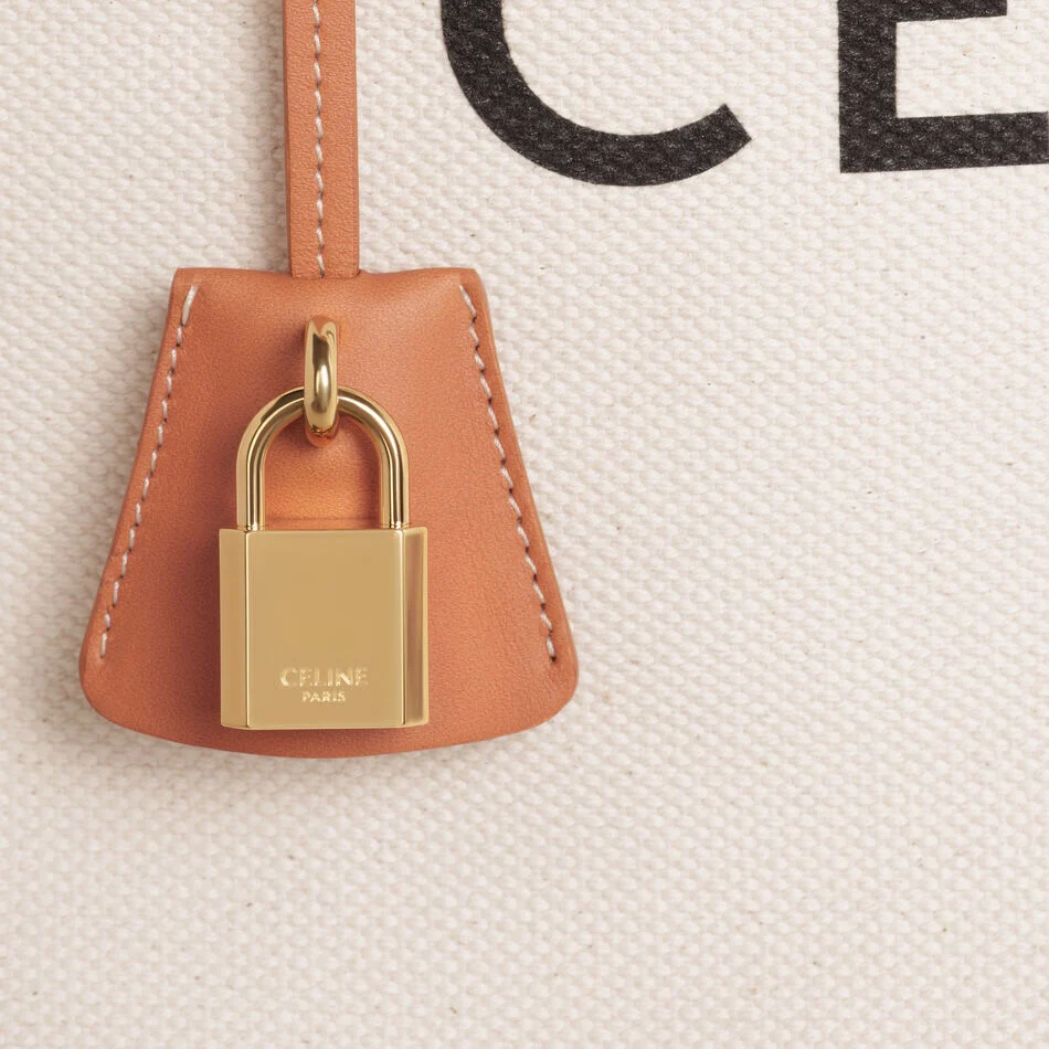 Сумка Celine Cabas из канваса с горизонтальным принтом и телячьей кожи.