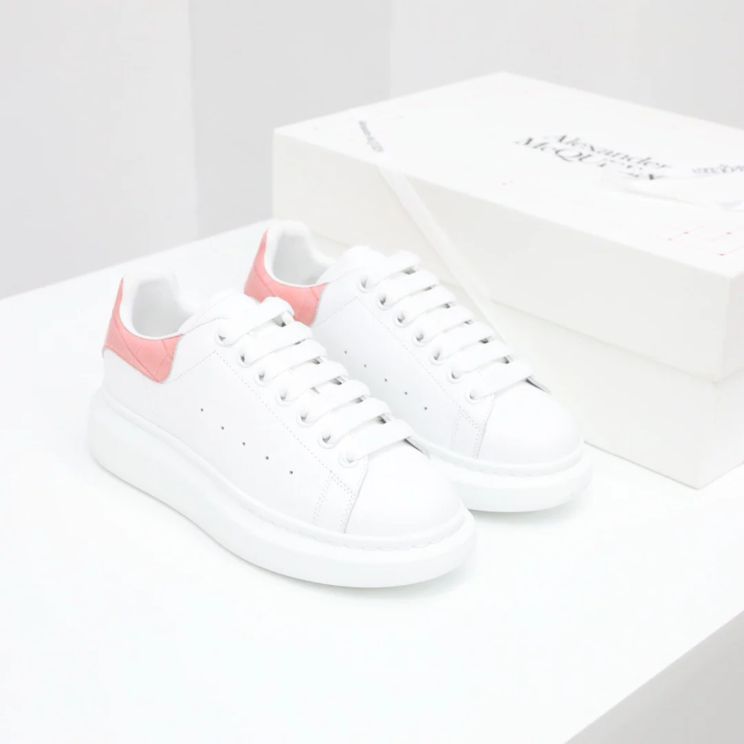 Классические белые кроссовки McQueen - крокодиловая кожа - оранжево-розовый цвет