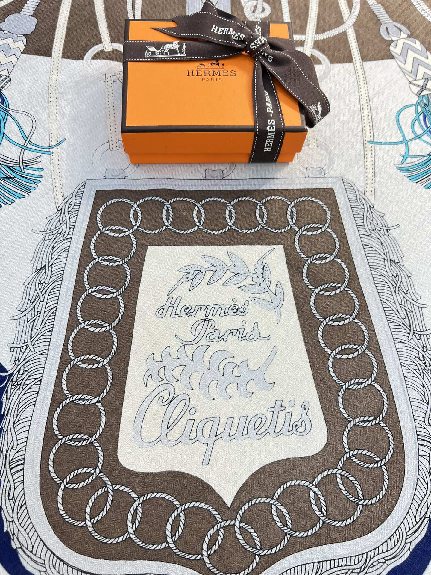 Бархатный шарф Hermes Sabre March - 140 см - 30 - Шелк 70 - Шерсть - 2