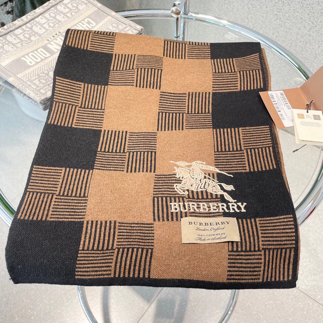 Классический шарф для верховой езды Burberry - 180 см - 32 см - 100 см - Импортный вязаный кашемир - Коричневый