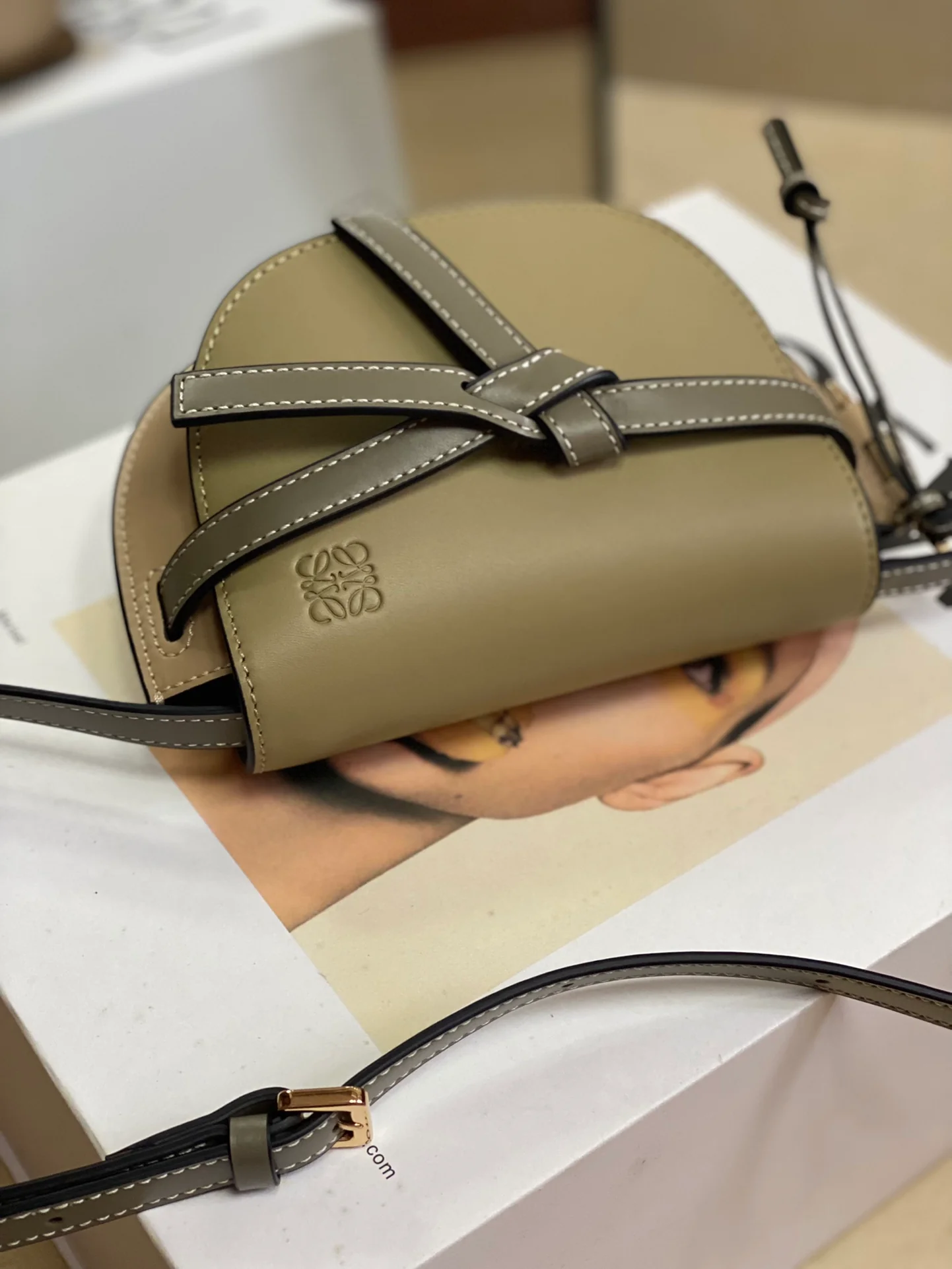 Loewe-gate-dual-milk-gray and green-panel mini