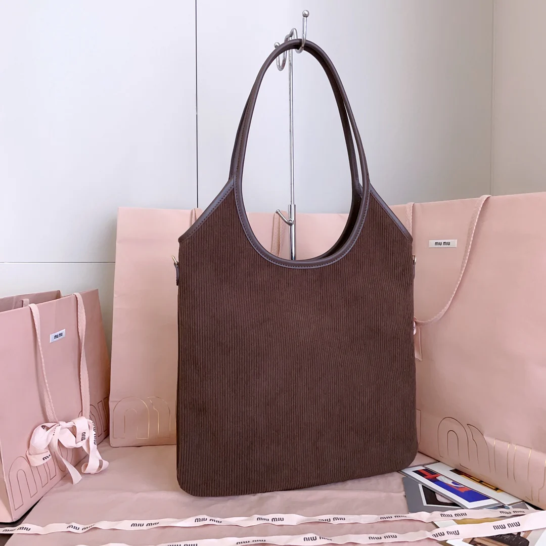 Сумка-тоут Miu Miu 5bg231, коричневая, вельветовая.