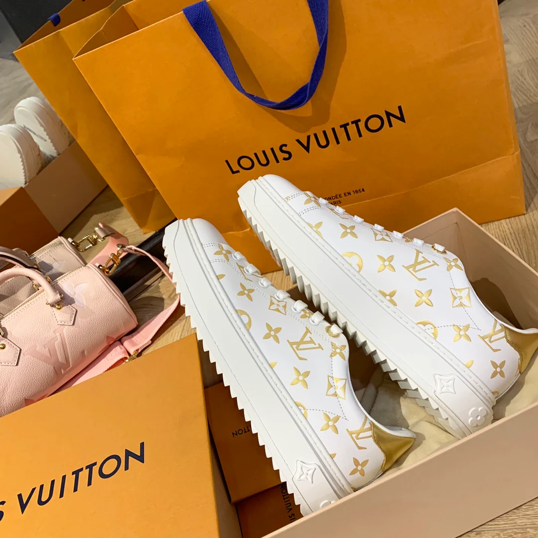 Обувь LV - LV - белые кроссовки - золотые