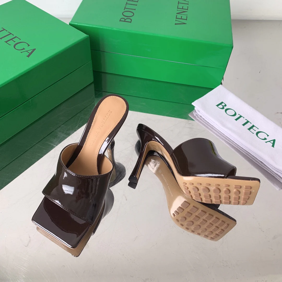 Bottega Veneta - Туфли на шпильке с квадратным носком - Мюли на высоком каблуке - Темно-коричневые