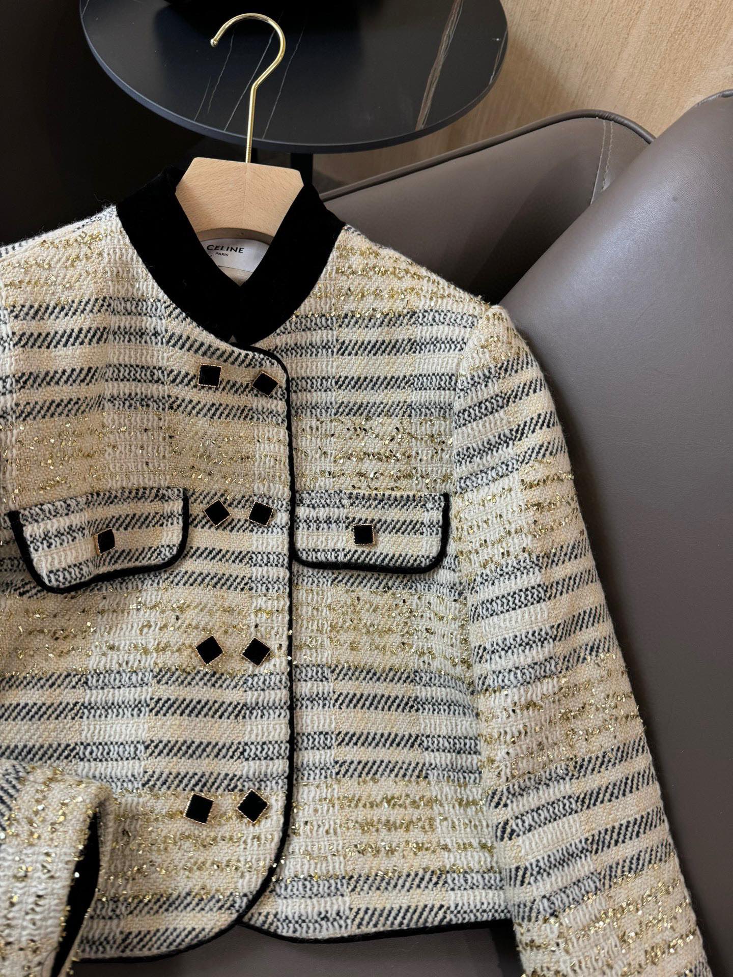 Celine -2403-24ss Новый твидовый приталенный жакет