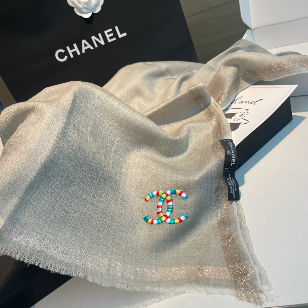 Кашемировый шарф Chanel 105-180, цвет овсяный серый.