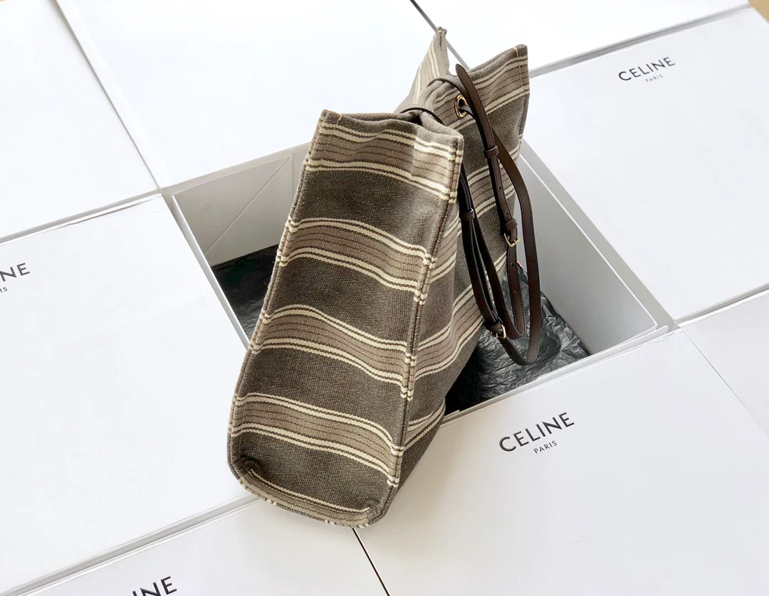 Celine - Квадратная сумка из полосатого жаккарда и телячьей кожи
