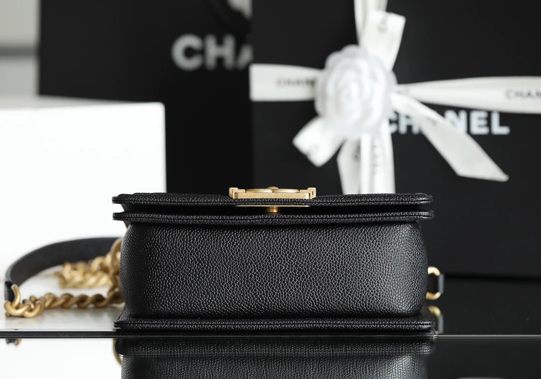 Chanel Le Boy Crystal Diamond Pattern Caviar - Medium - Black Gold