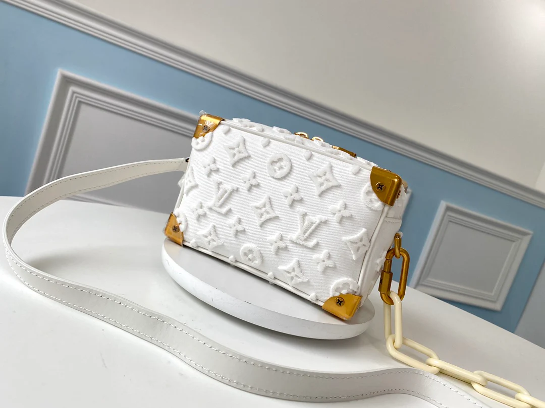m44480-LV-mini-soft-trunk handbag-white flocked