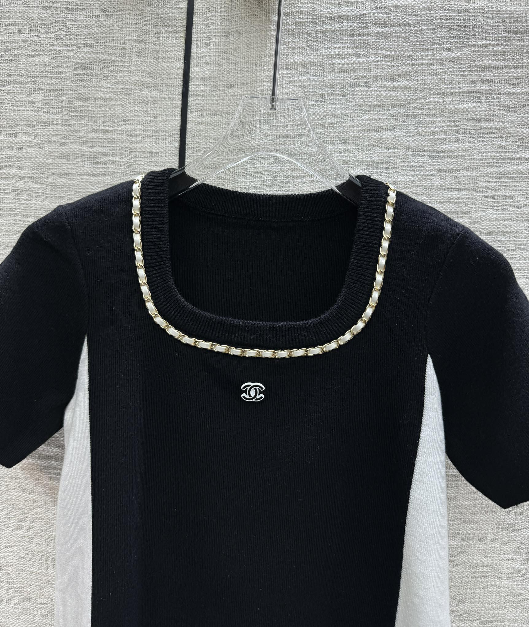 Chanel 2403 - Рубашка с короткими рукавами, связанная вручную, в виде цепочки - Черная