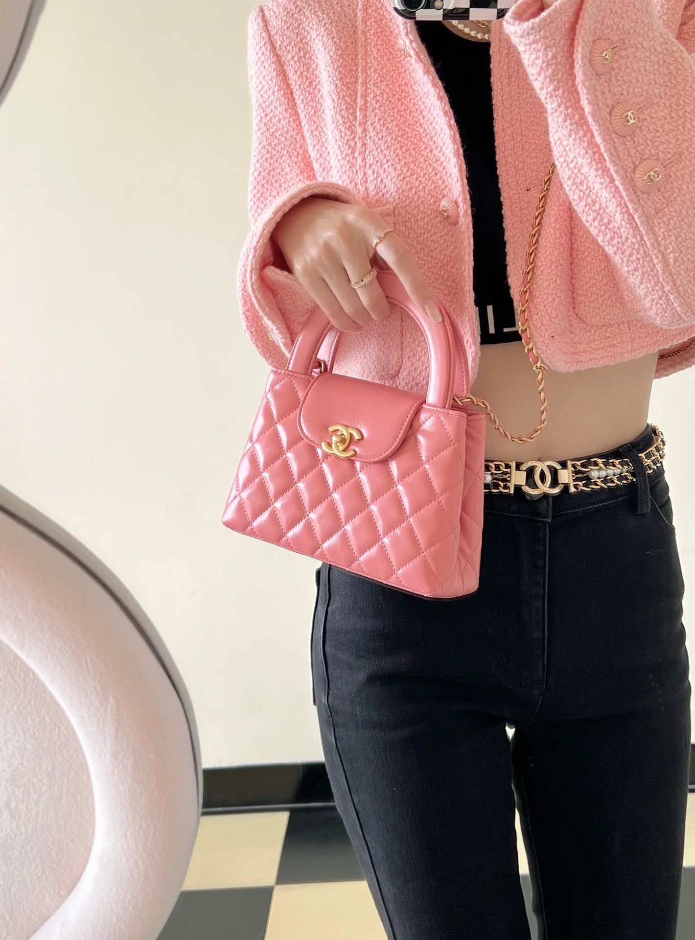 Сумочка Chanel Kelly Chain, большая, кораллово-розовая