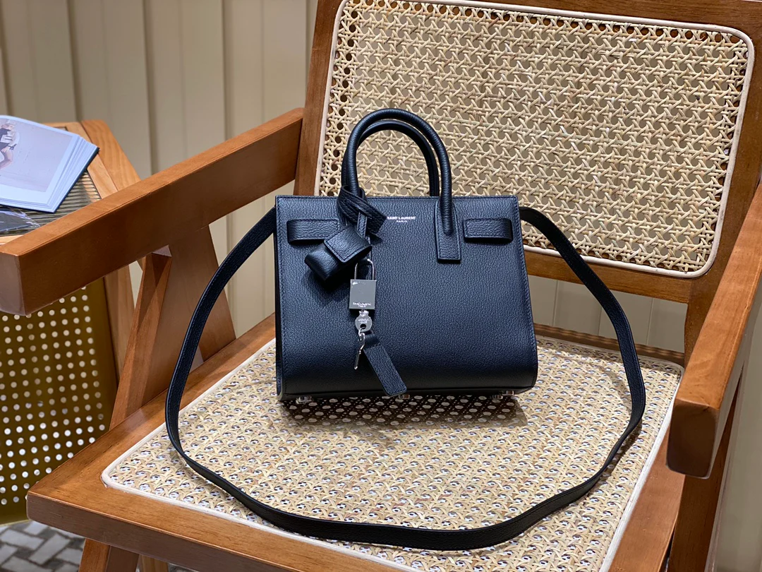 Сумка-гармошка YSL Sac-de-jour с рисунком под козу - черная - 22 см