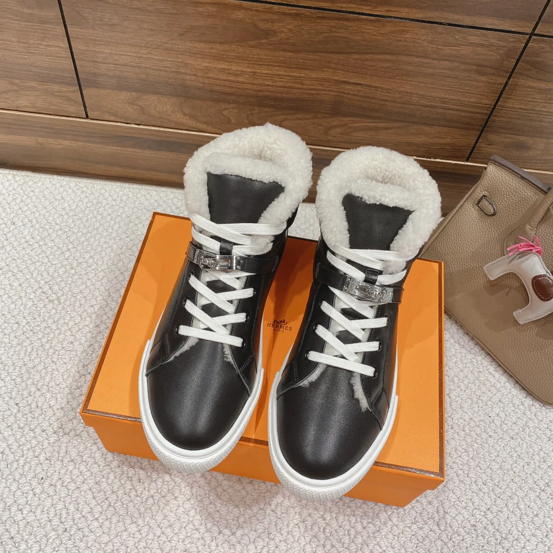 Высокие шерстяные кроссовки Hermes Kelly - унисекс - черные