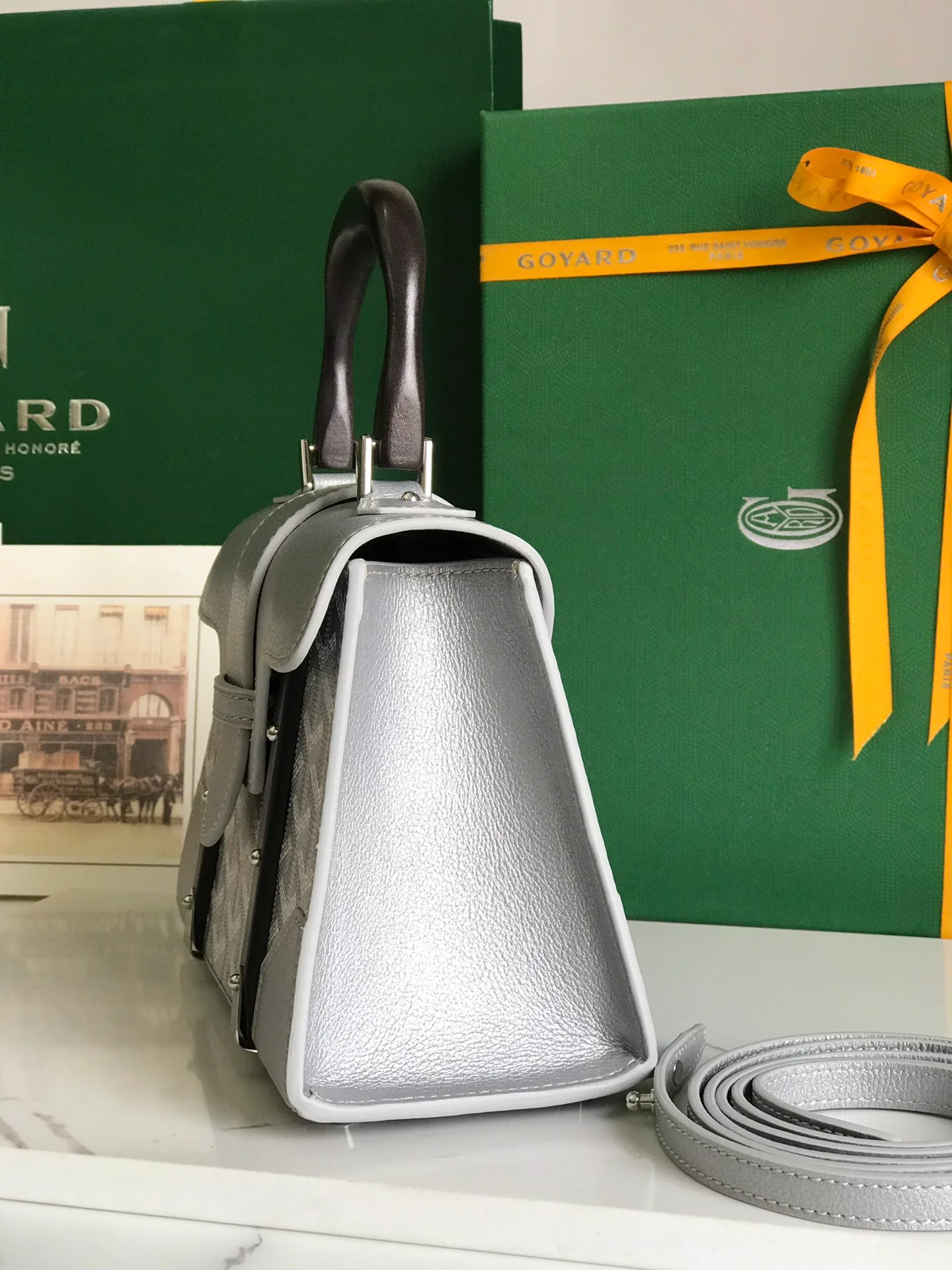 Расписная сумка Goyard Saigon Series - серебристая.