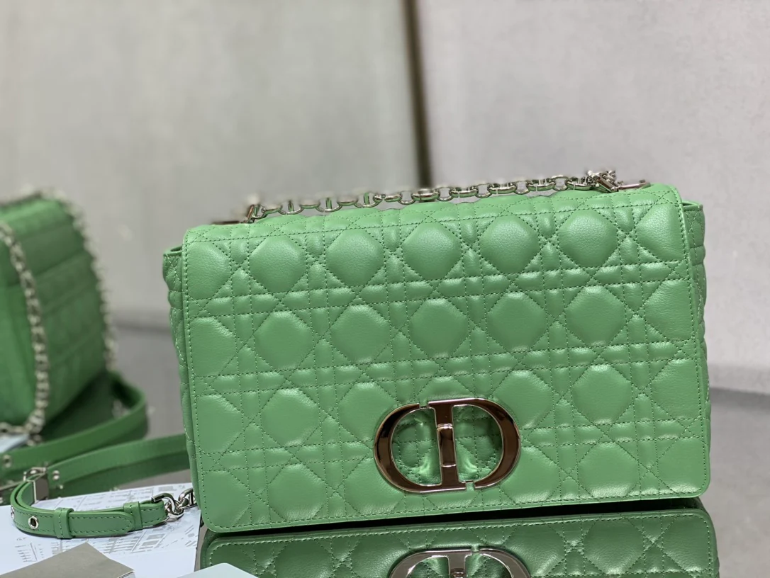 Dior-Caro-Large 28 см - Зеленая телячья кожа с серебряной пряжкой