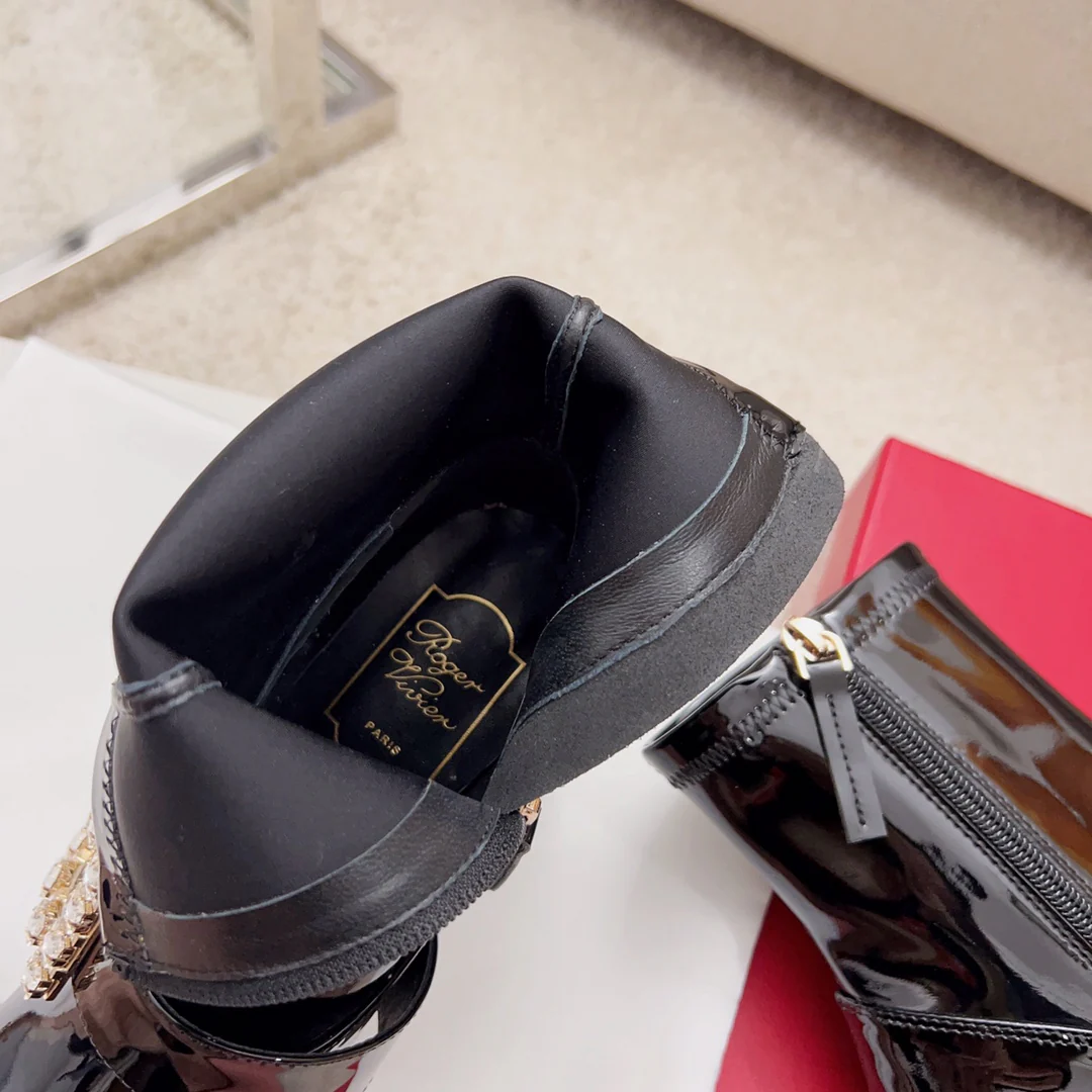 Обувь RV - Tres Vivier - Ботильоны на массивном эластичном каблуке - Черная лакированная кожа