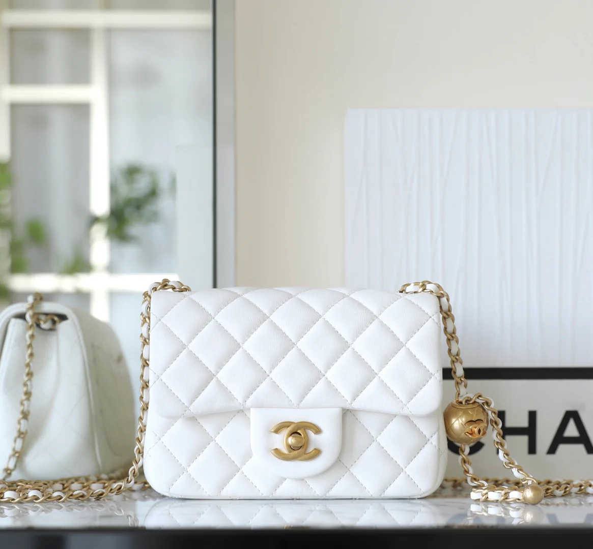 Chanel CF Gold Ball Square Fat Man - White