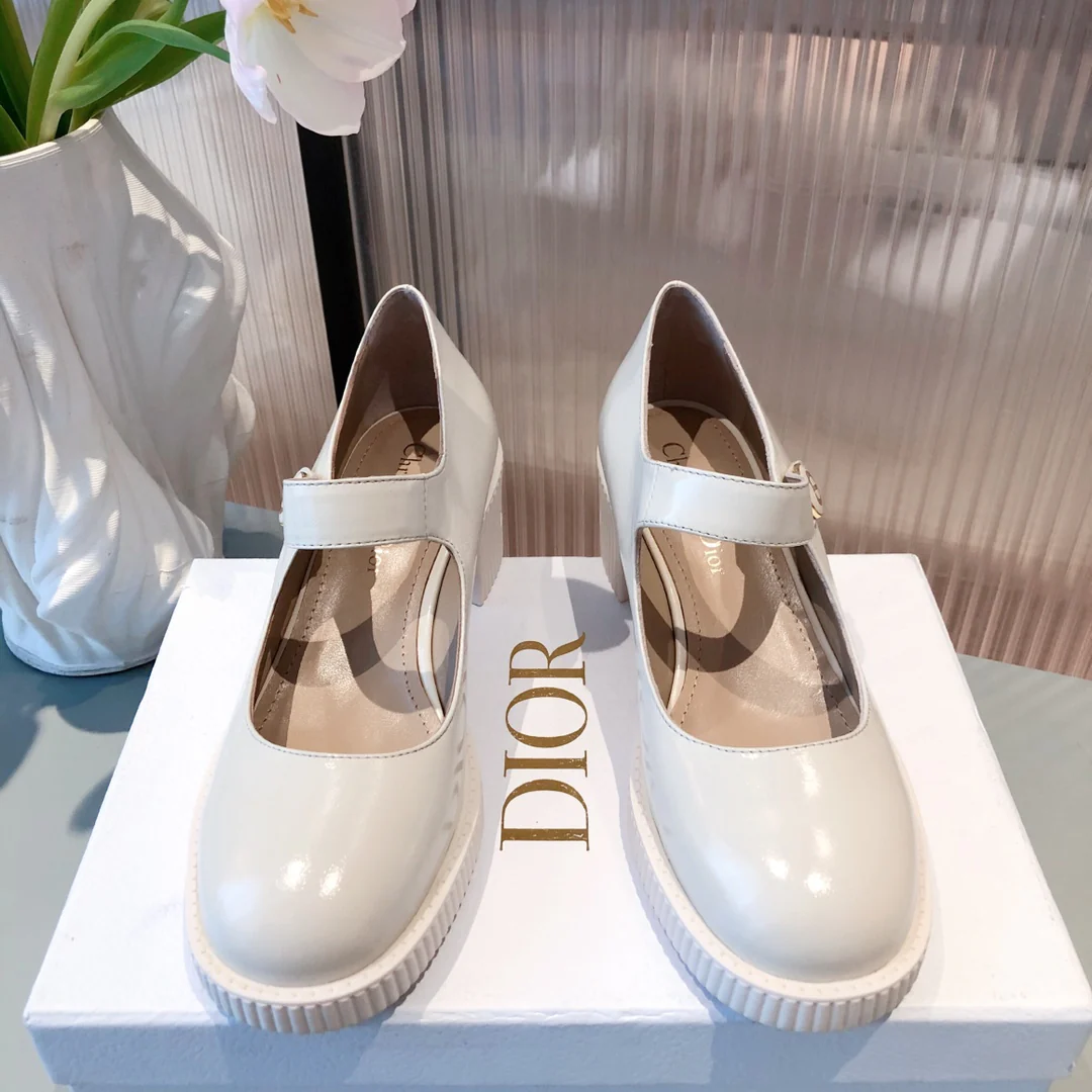 Dior - Ретро - Кожаные туфли на низком каблуке - Белые