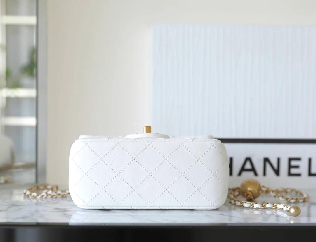 Chanel CF Gold Ball Square Fat Man - White