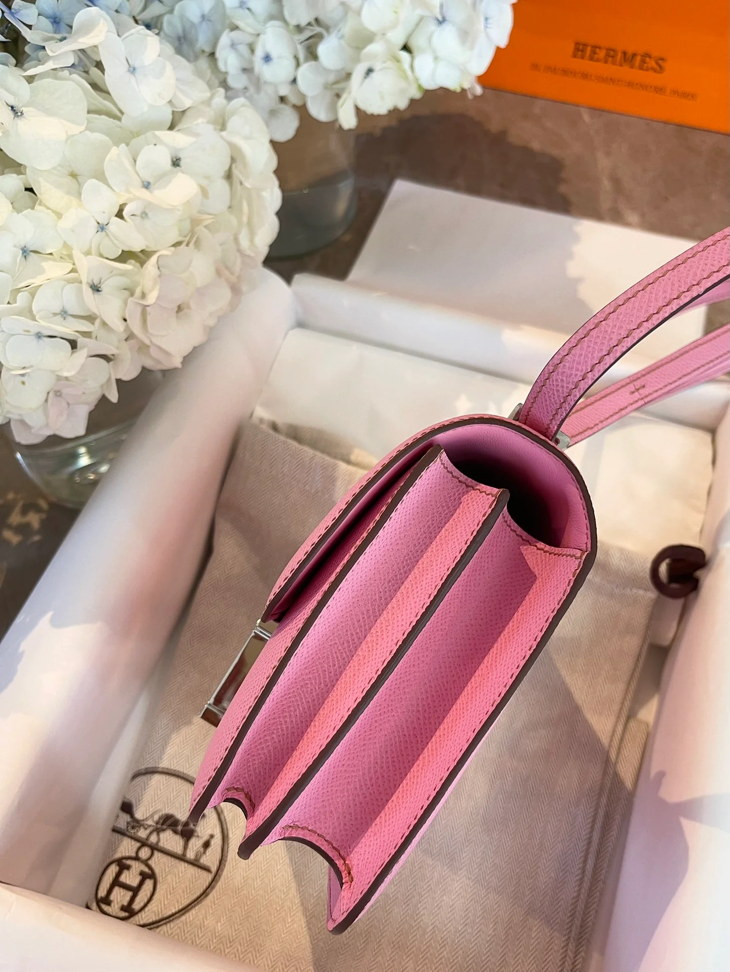 Hermes Constance 19-5p Вишневый розовый серебряный пряжка