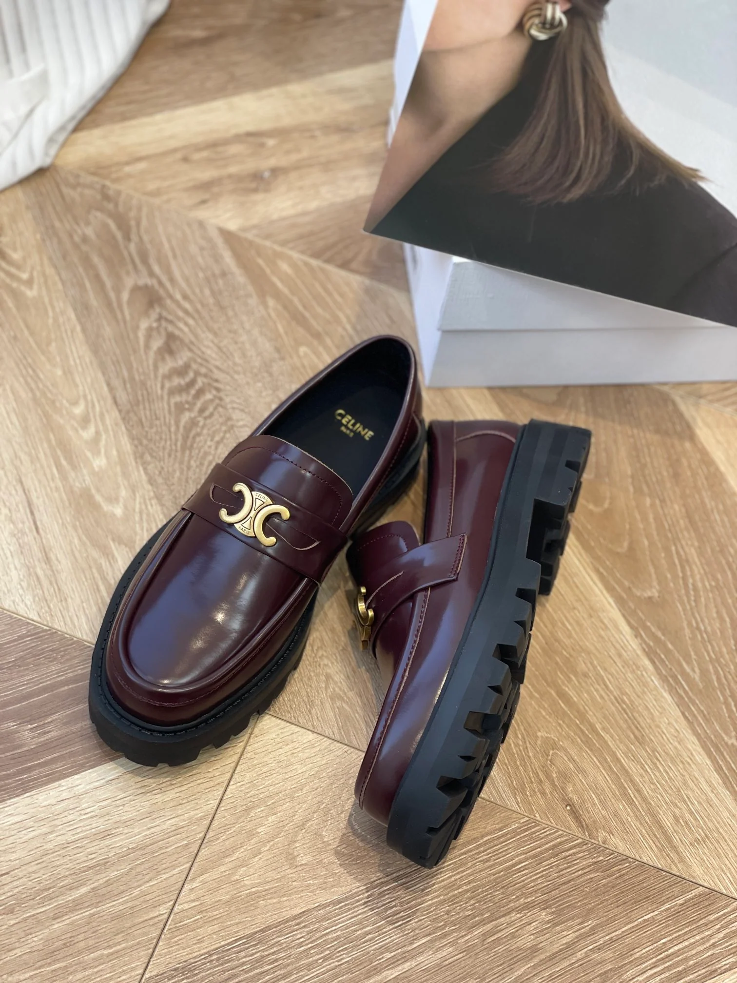 Афро-туфли Celine Arc de Triomphe - бордовые