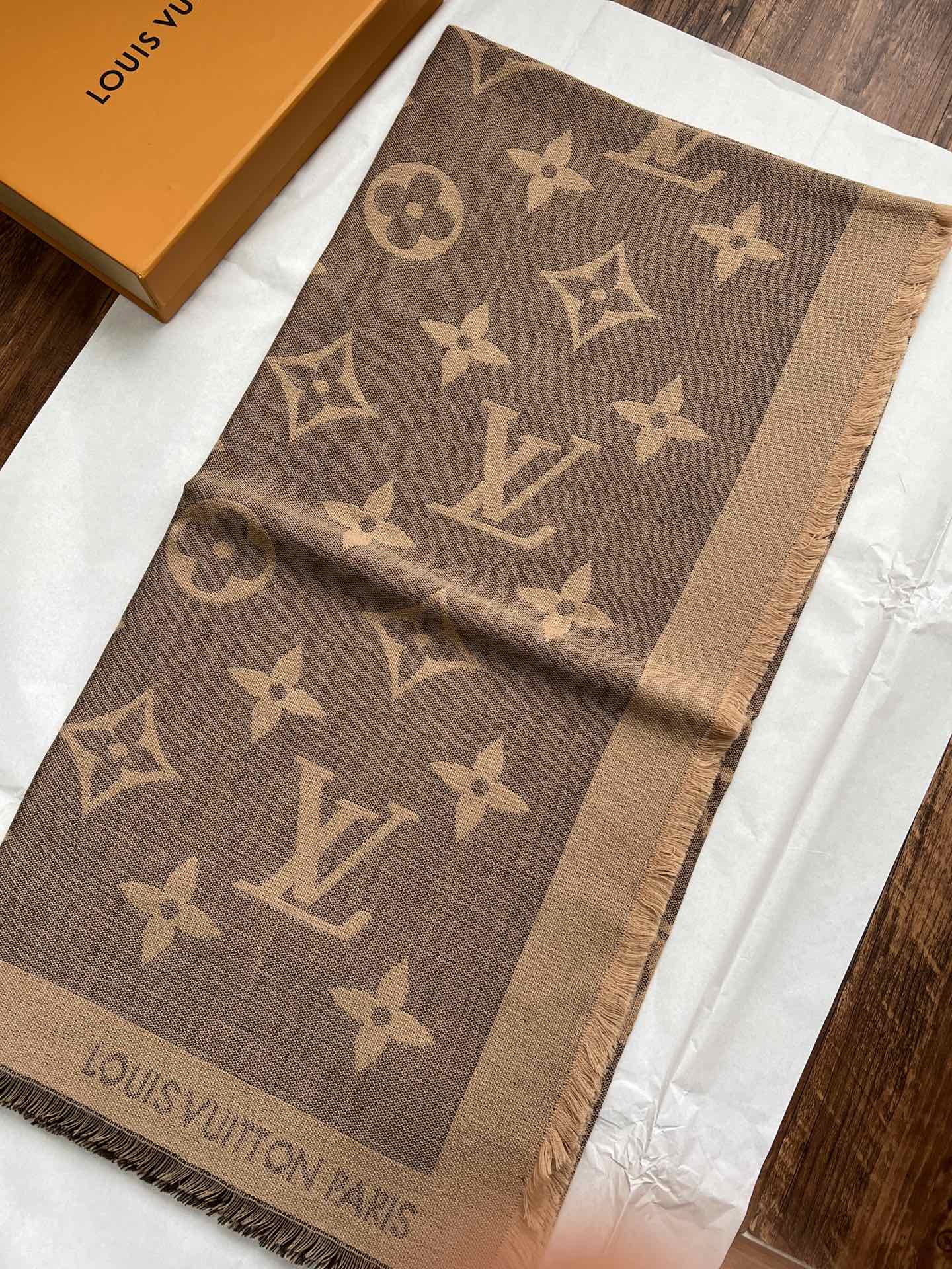 Квадратный шарф с монограммой LV - 140 см - 70 см - кашемир 30 см - шелк - коричневый