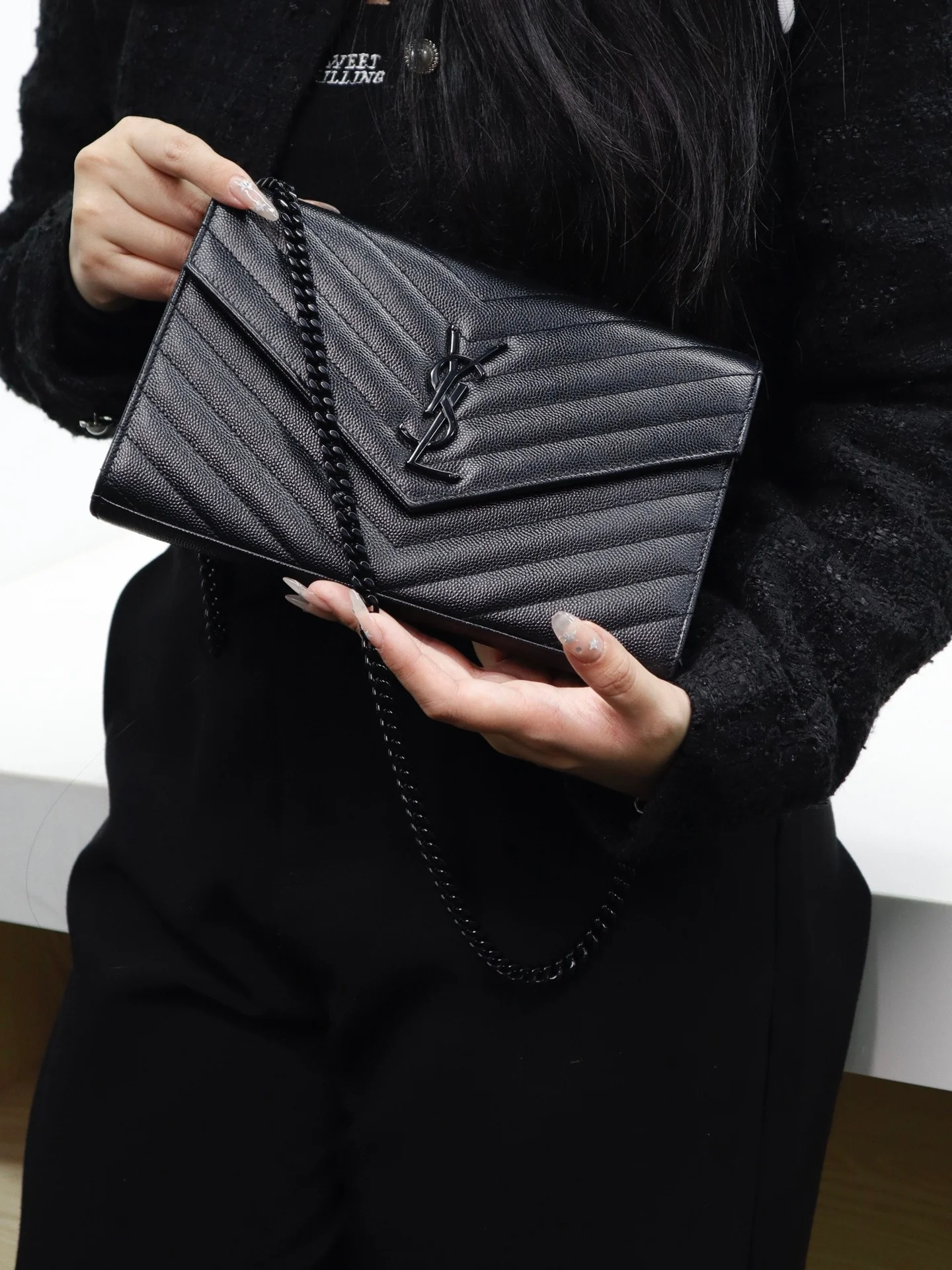 YSL Monogram Caviar WOC - Черный - 22 см