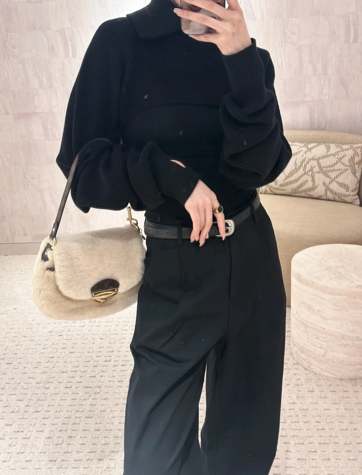 LV-m12097-sunset-Sunset Сумка из овечьей шерсти, белая