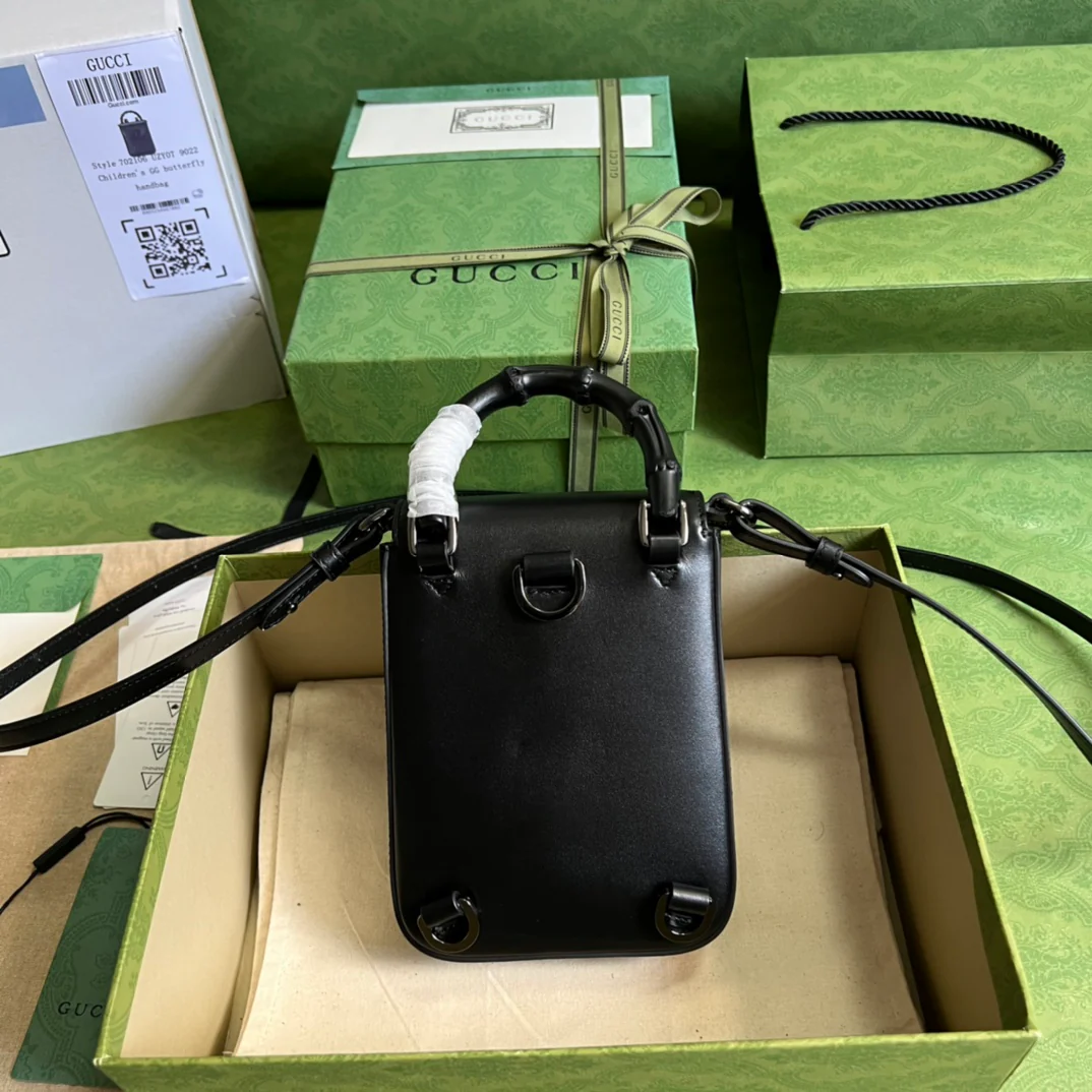 Сумка Gucci из бамбука - 14x16x4 см - Черная