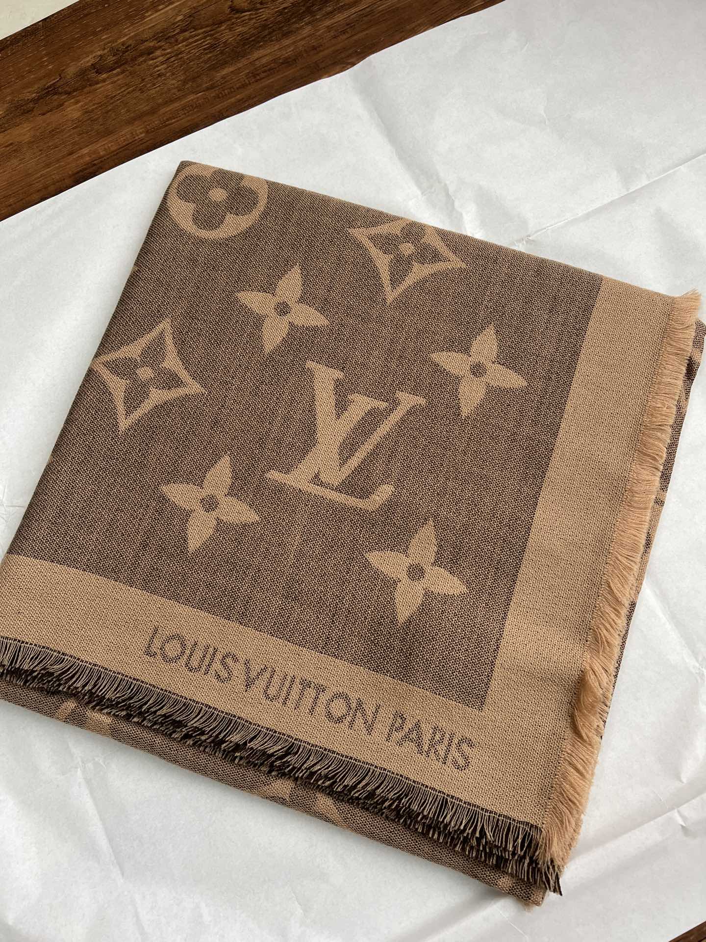 Квадратный шарф с монограммой LV - 140 см - 70 см - кашемир 30 см - шелк - коричневый